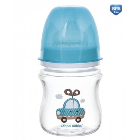 Antikoliková fľaštička so širokým hrdlom Canpol Babies EasyStart - TOYS 120 ml - modrá